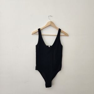 Aura | Black Ribbed Bodysuit with Scoop Neckline